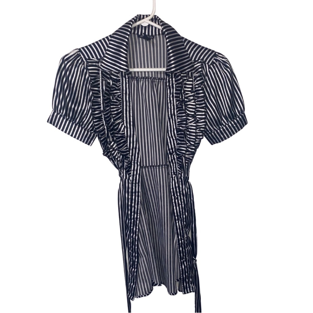 Black & White Striped Ruffle Dress with Belt - Size S